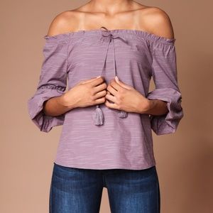 OFF SHOULDER TASSEL TIE BLOUSE [SB110179 ]